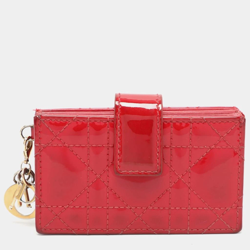 Dior Dior Red Cannage Patent Leather Lady Dior Gusset Card Case 1