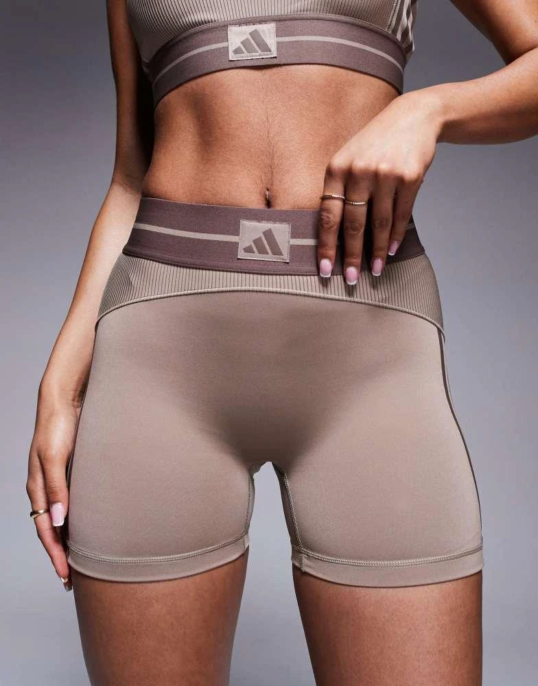 Adidas adidas Training Hyperglam rib booty shorts in chalky brown 4
