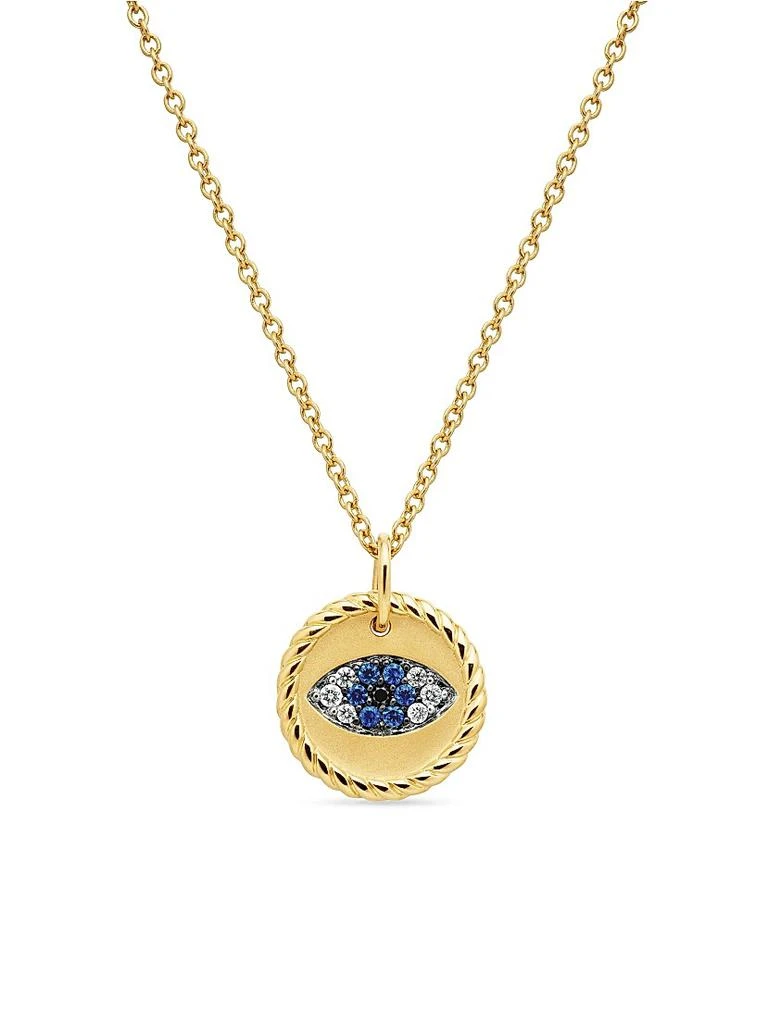 David Yurman Cable Collectibles Evil Eye Necklace in 18K Yellow Gold with Pavé Blue Sapphires and Diamonds, 11mm