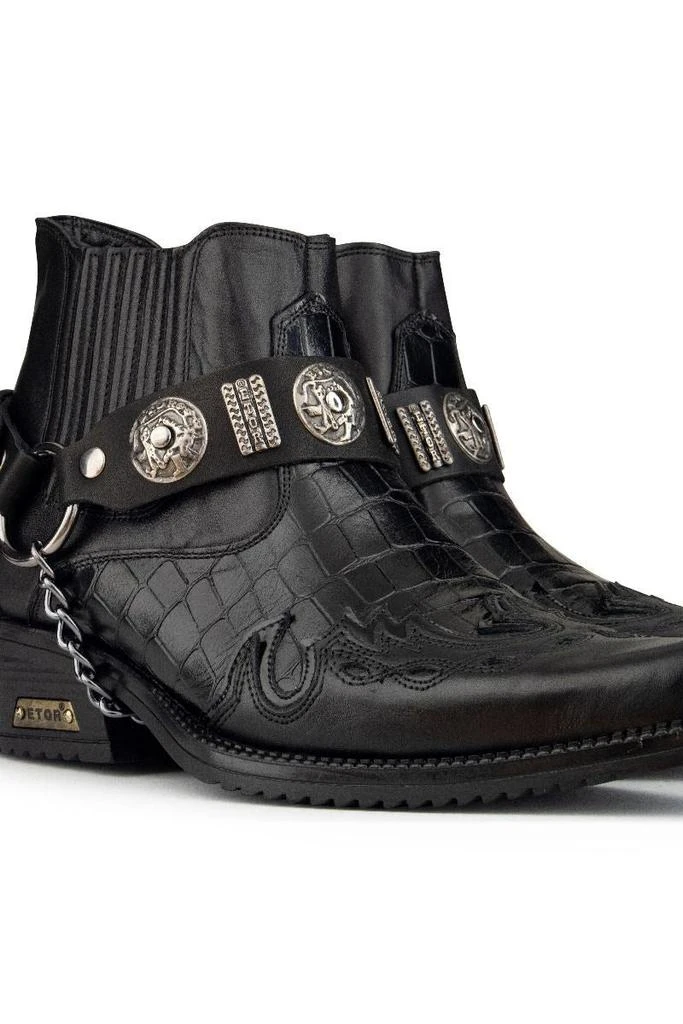 Infinity Leather Men's Black Leather Western Winklepicker Gothic Boots 3