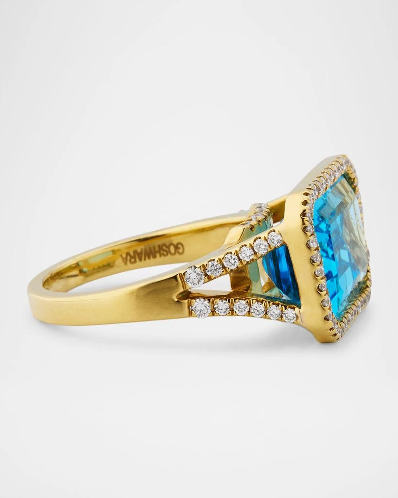Goshwara 18K Gossip East-West Emerald Cut Blue Topaz Statement Ring with Diamonds 4