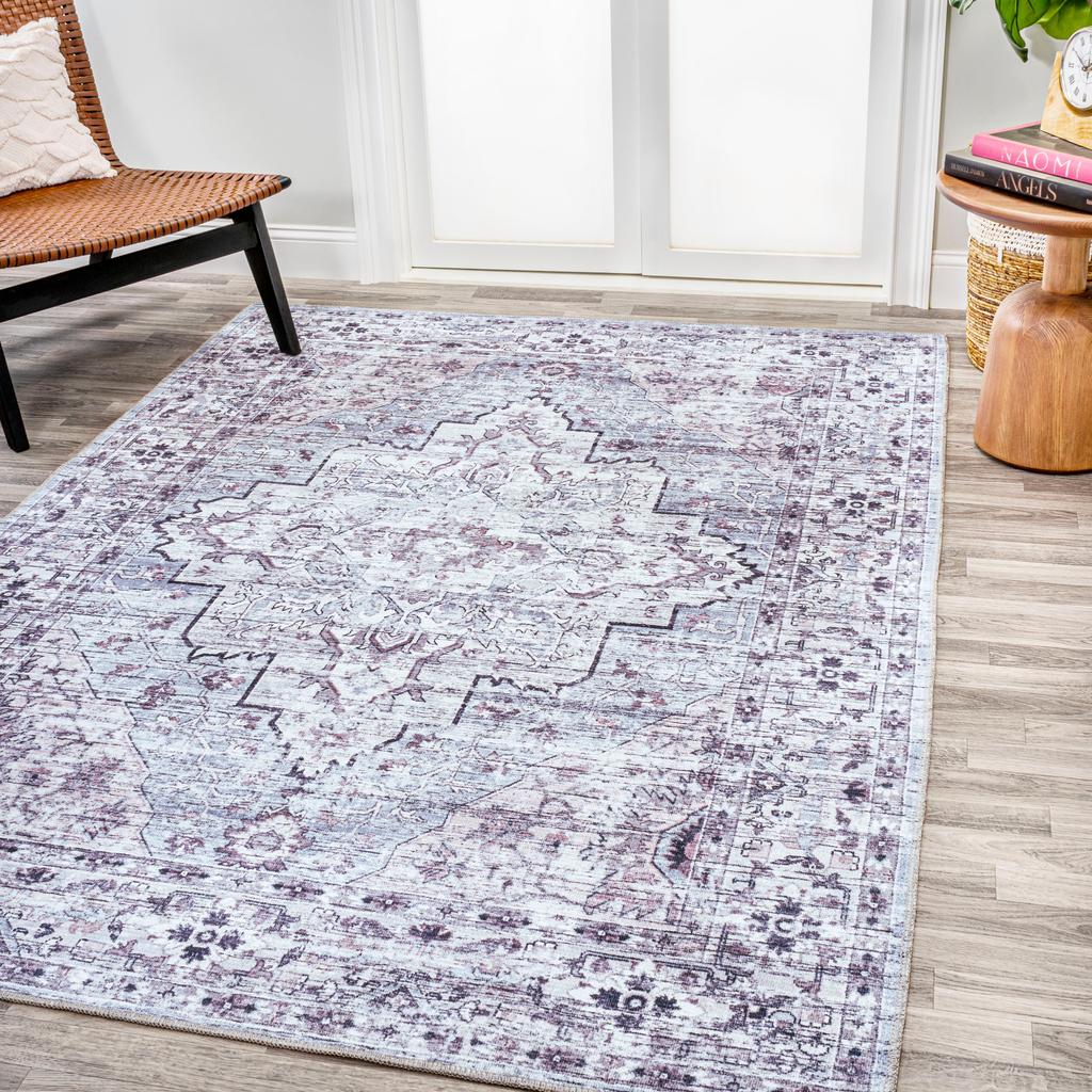 JONATHAN Y Didim Boho Gray Medallion Washable Gray/Purple 9 ft. x 12 ft. Area Rug