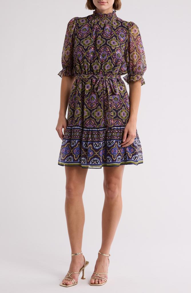 Eliza J Mock Neck Smocked Dress