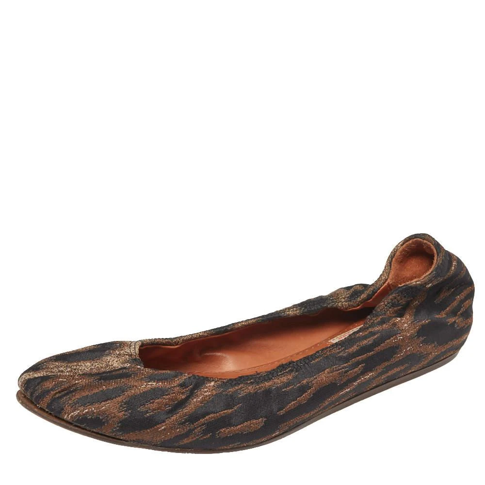 Lanvin Lanvin Black/Brown Brocade Fabric Leopard Print Ballet Flats Size 39 1