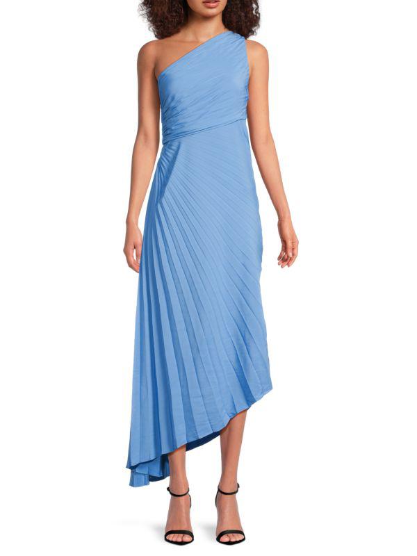 A.L.C. Delfine Pleated Ruched One-Shoulder Midi-Dress