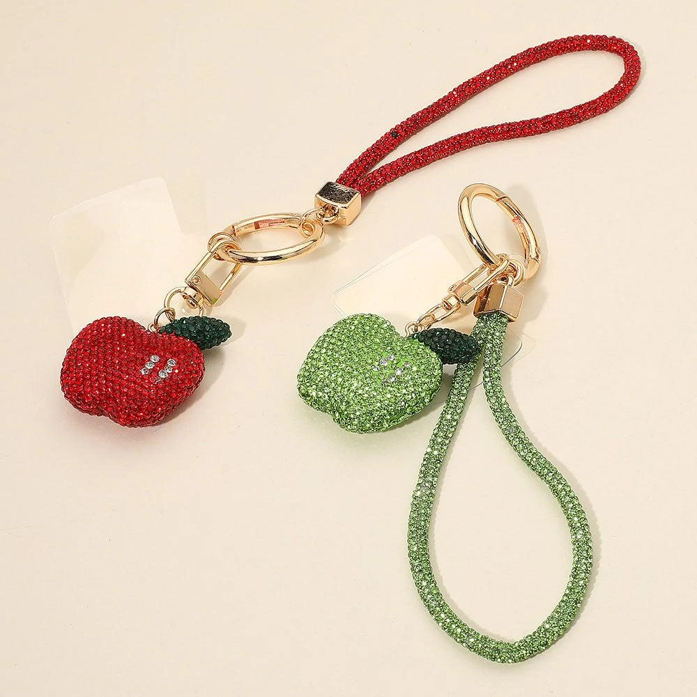 FASHNZFAB Bling Studded Apple Charm Keychain Bag Charm Phone Holder 3