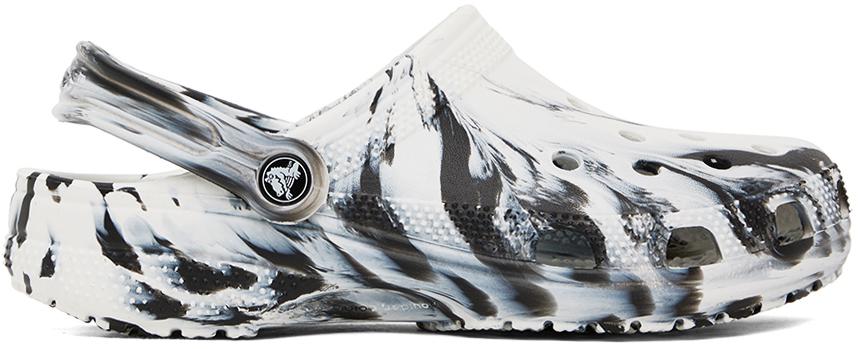Crocs White Classic Marbled Clogs