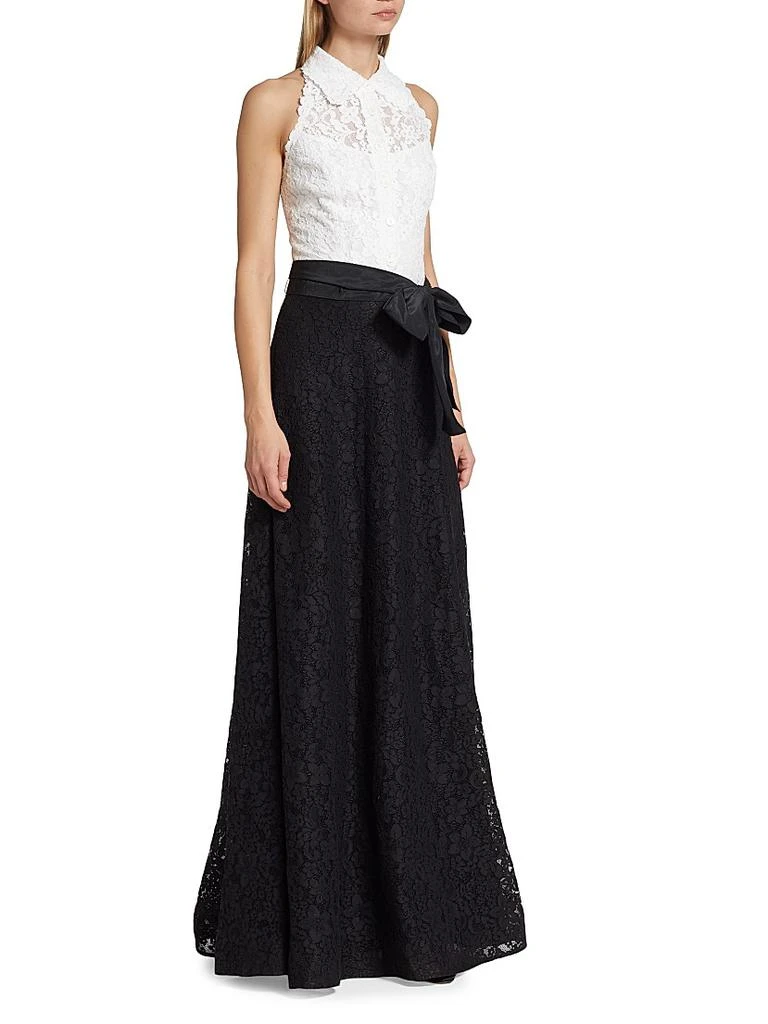 Teri Jon Collared Colorblocked Lace Gown 3