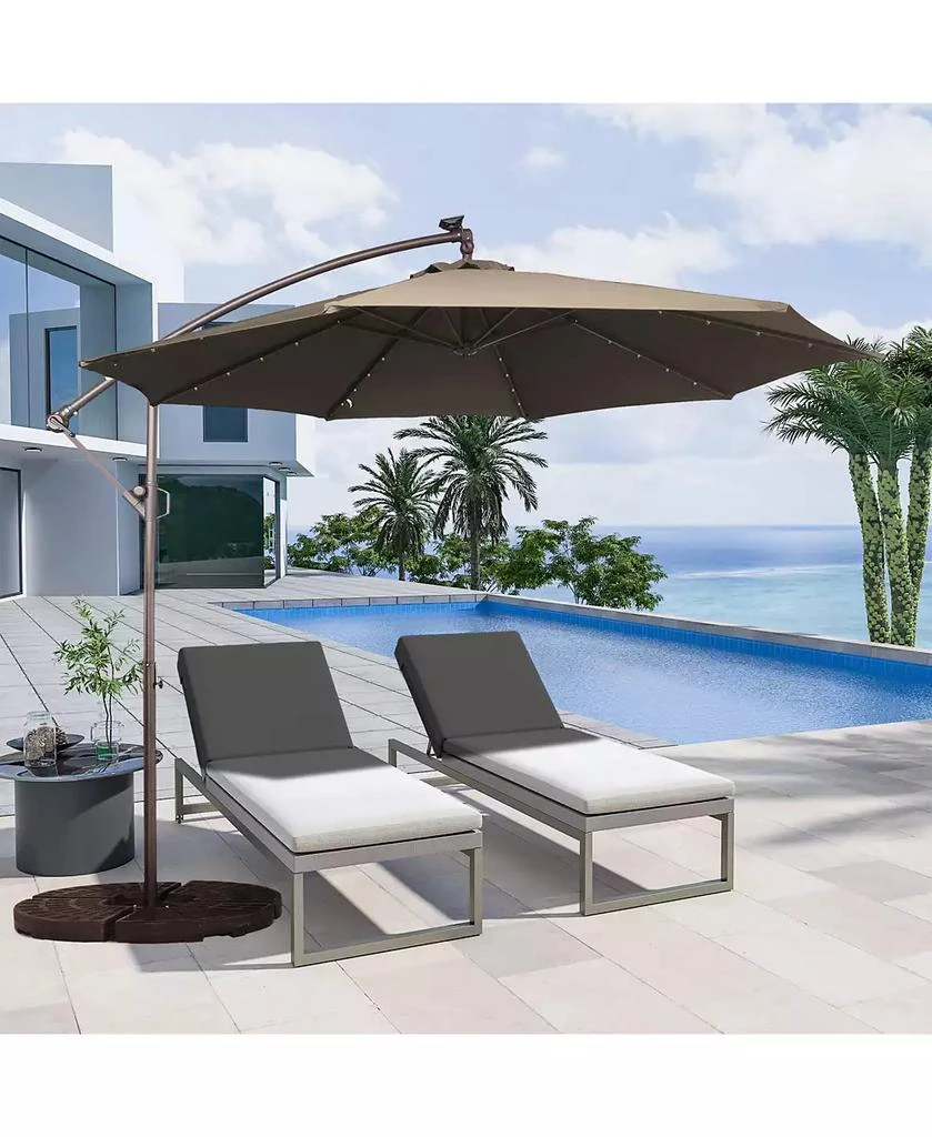 Clihome 11FT Solar Offset Umbrella with 32 LED Lights Cantilever Hanging Outdoor Umbrellas Handy Crank 
Cross Base for 5