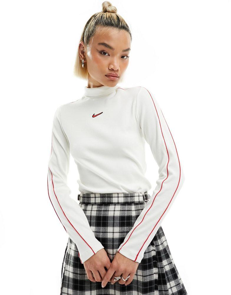Nike Nike Streetwear mock neck long sleeve t-shirt in off white and red