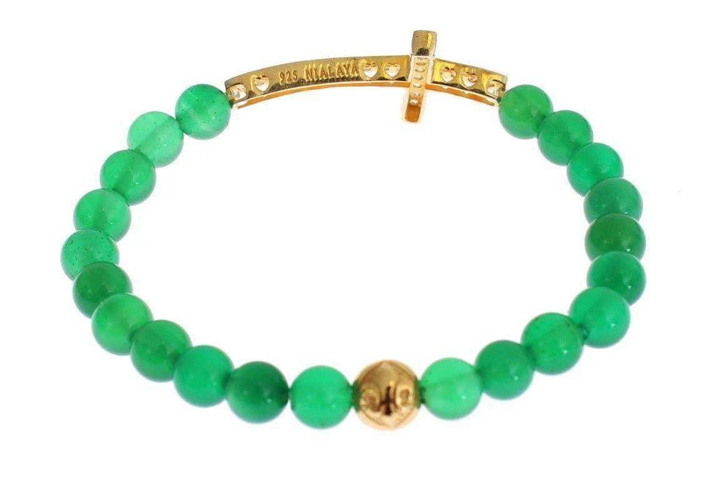 Nialaya Nialaya Jade Stone Gold CZ Cross 925 Silver Bracelet 5