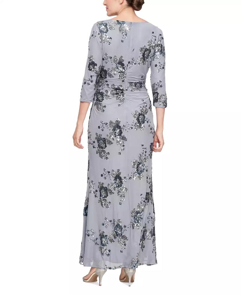 SL Fashions Womens' A-Line Floral Sequin Mesh Gown