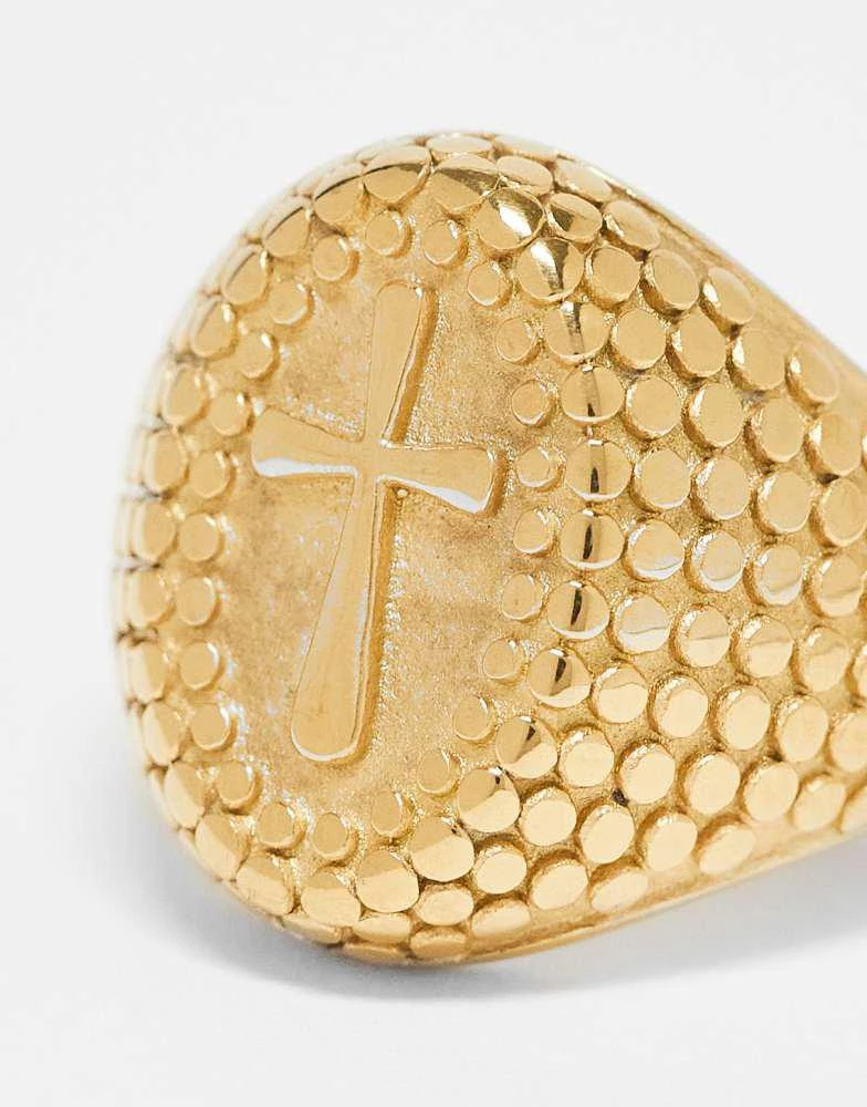 ASOS ASOS DESIGN festival waterproof stainless steel signet ring with cross detail in gold tone 2