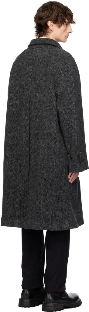 Drake's Gray Herringbone Wool Double-Breasted Raglan Coat 3