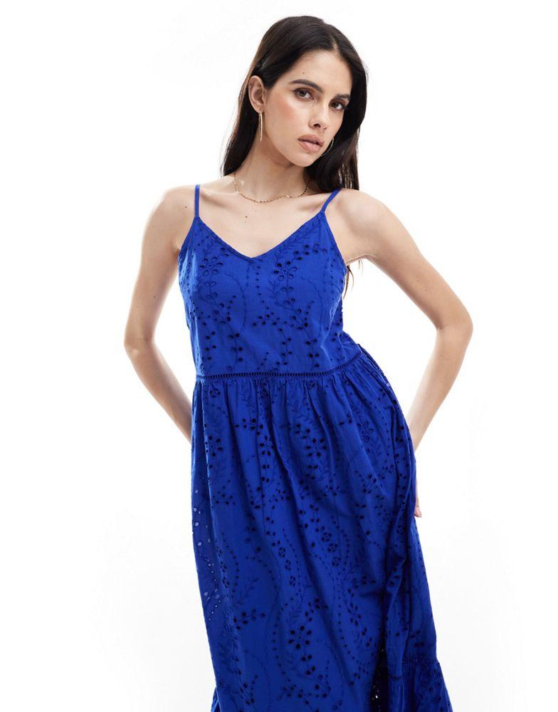 Y.A.S. YAS broderie maxi cami dress in blue - MBLUE