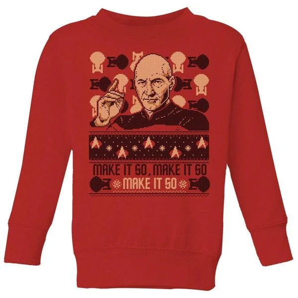 Original Hero Star Trek: The Next Generation Make It So Kids' Christmas Sweater - Red 1