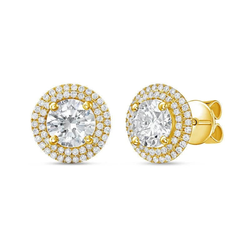 Diana M Jewels 14kt yellow gold lab grown round diamond halo earrings weighing 9.00 cts tw 2