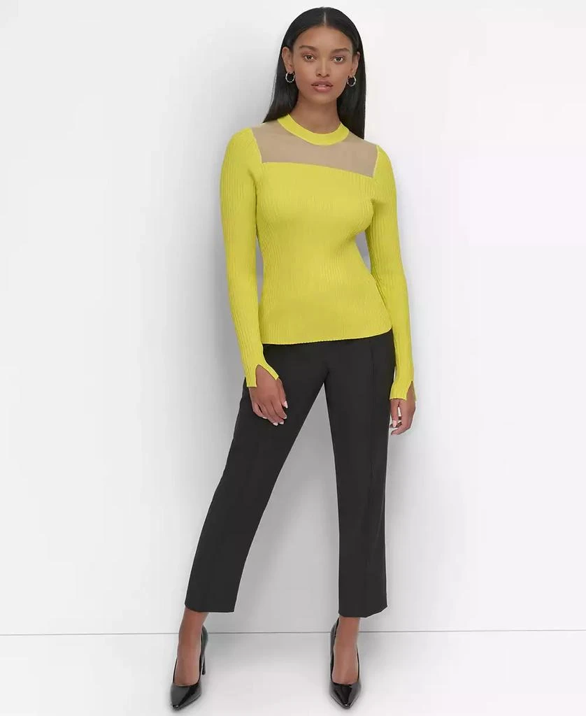 DKNY Women's Ribbed Split-Cuff Sheer-Bib Sweater 5