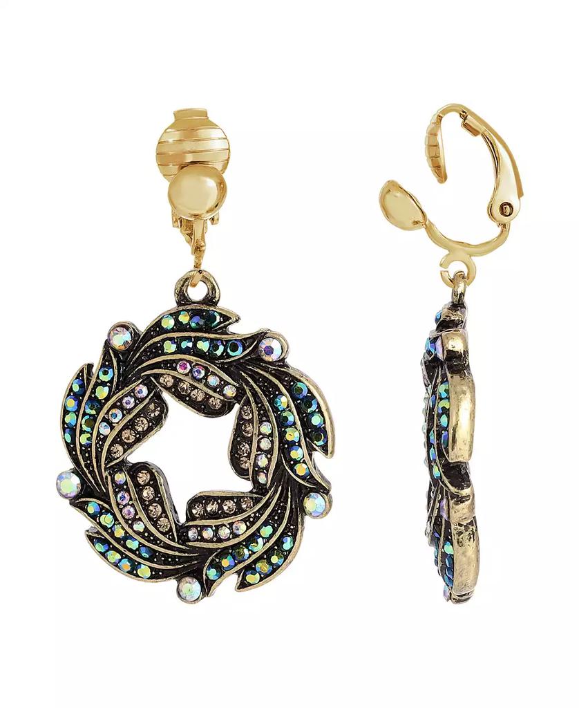 2028 Women's Gold-Tone Blue Iridescent Ab Glass Stone Wreath Clip Earrings