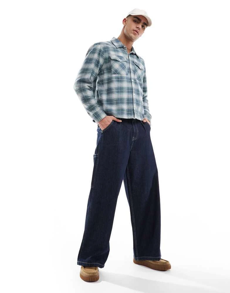 HOLLISTER Hollister boxy western flannel shirt in teal check 3