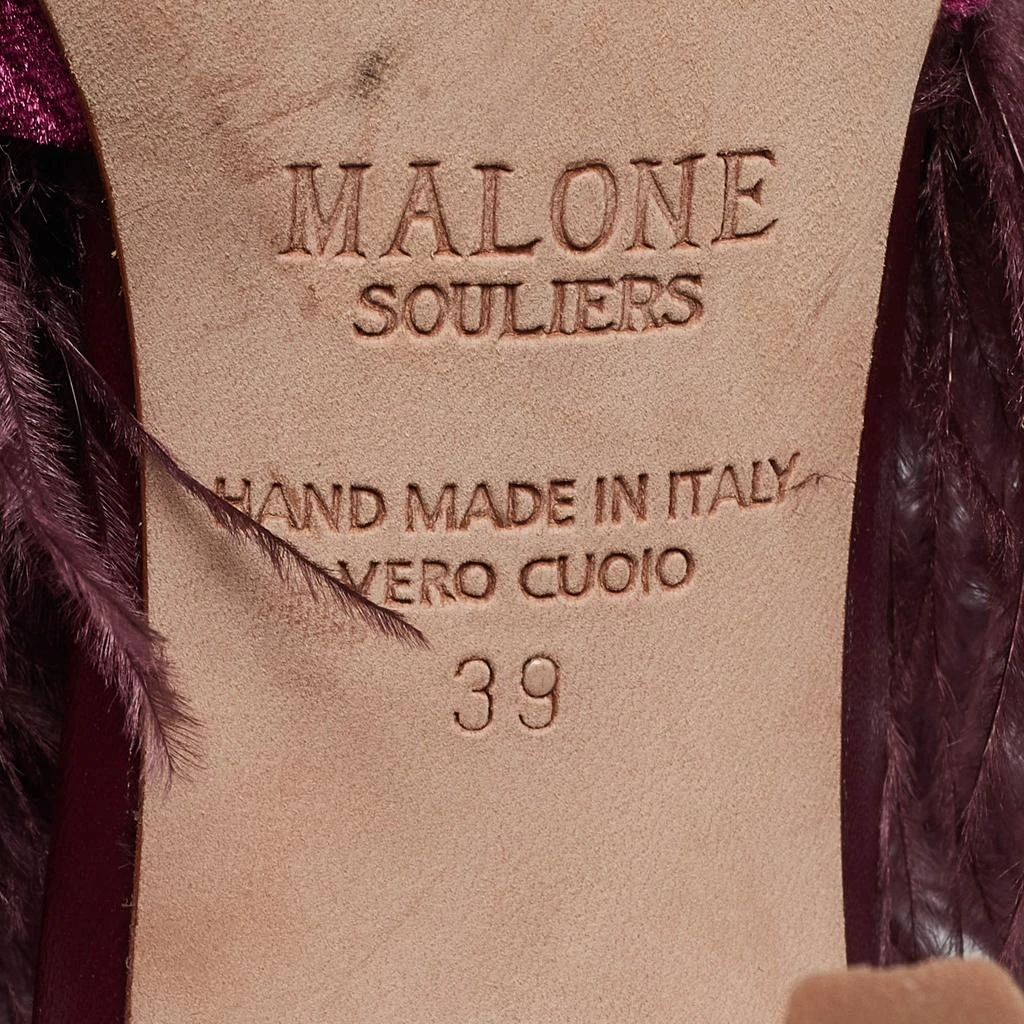 Malone Souliers Malone Souliers Burgundy Velvet and Feather Slide Sandals Size 39 8