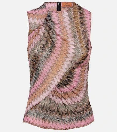 Missoni Zig Zag gathered metallic knit top 1