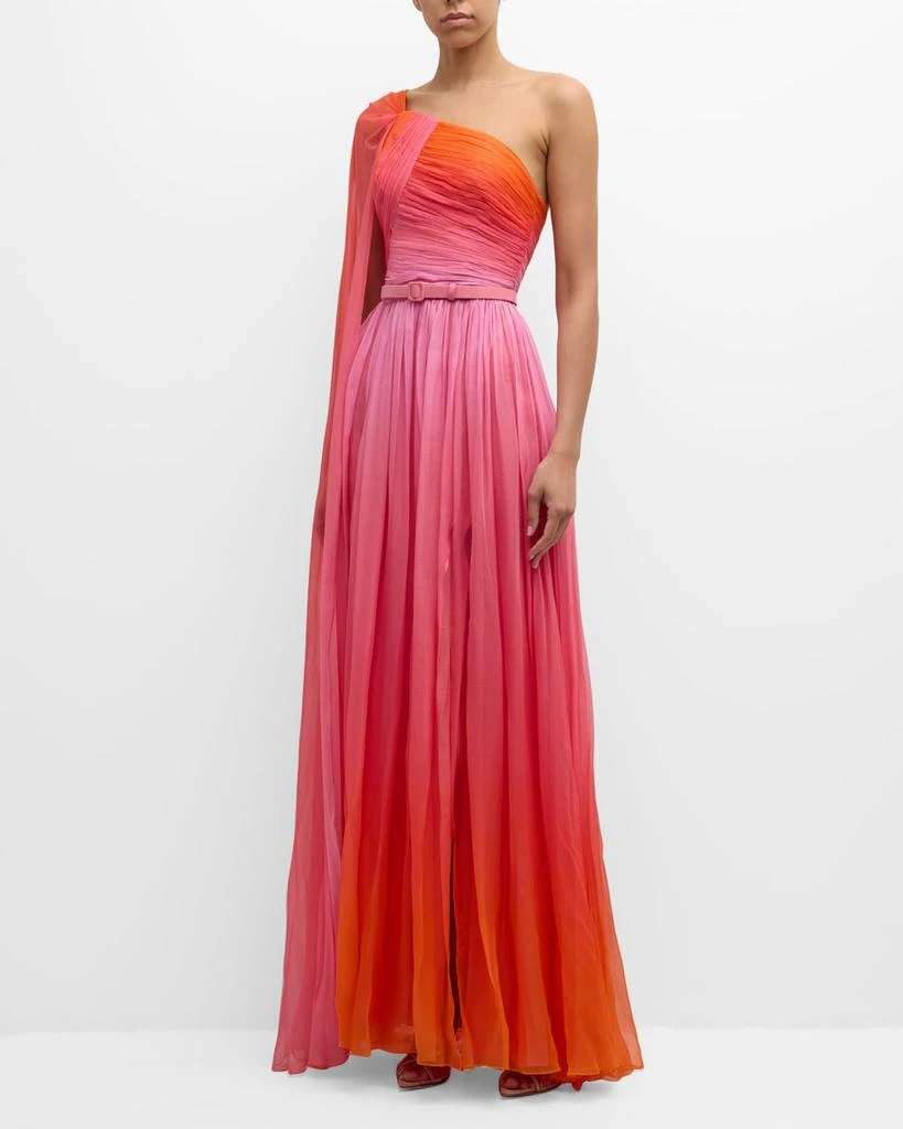 Zuhair Murad Miami Gradient Chiffon One-Shoulder Cape Gown 3