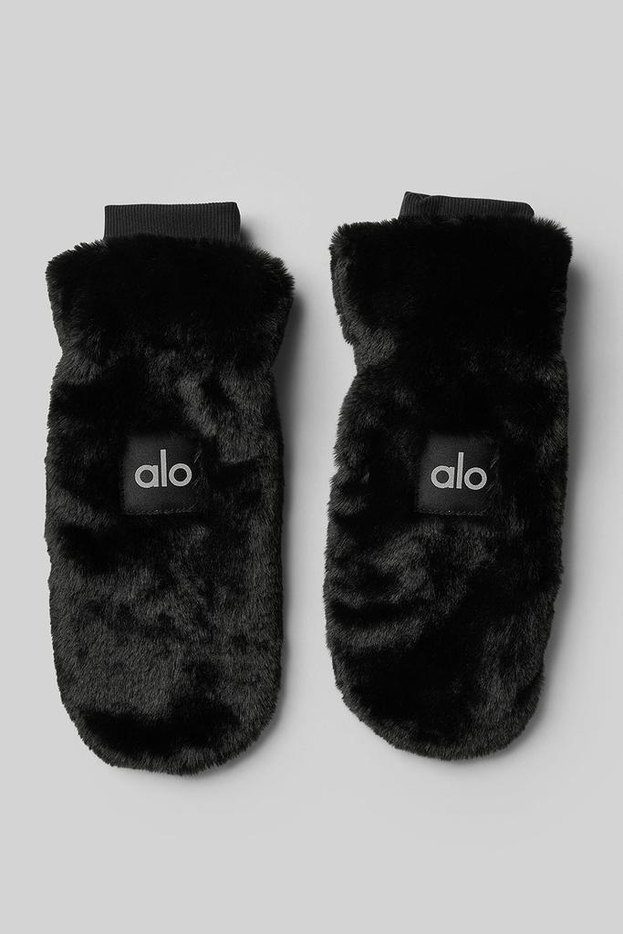 Alo Faux Fur Mittens - Black