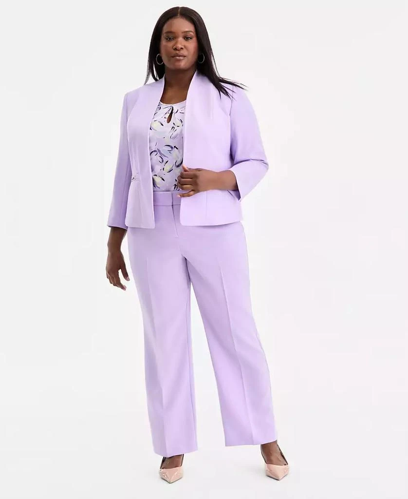 Kasper Plus Size 3/4-Sleeve Seamed Crepe Open-Front Jacket 2