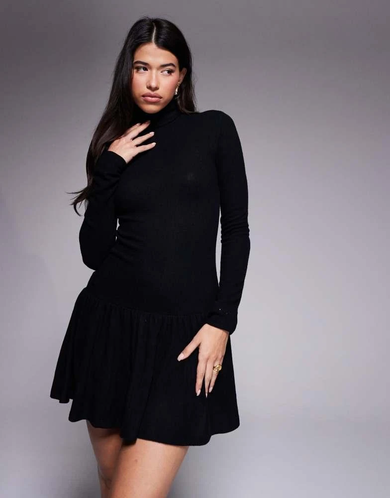 Shop ASOS DESIGN supersoft roll neck mini dress in black on Sale