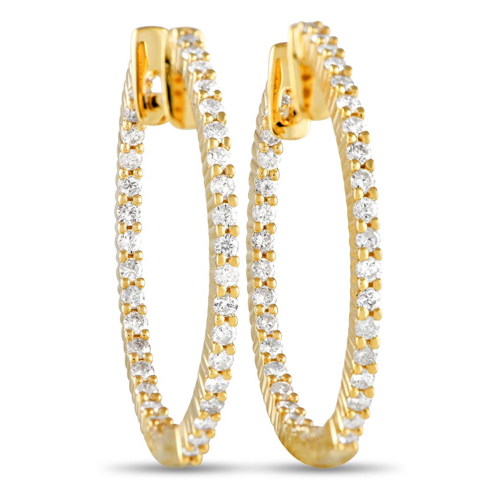 Non Branded 14K Yellow Gold 1.0ct Diamond Inside-Out Hoop Earrings