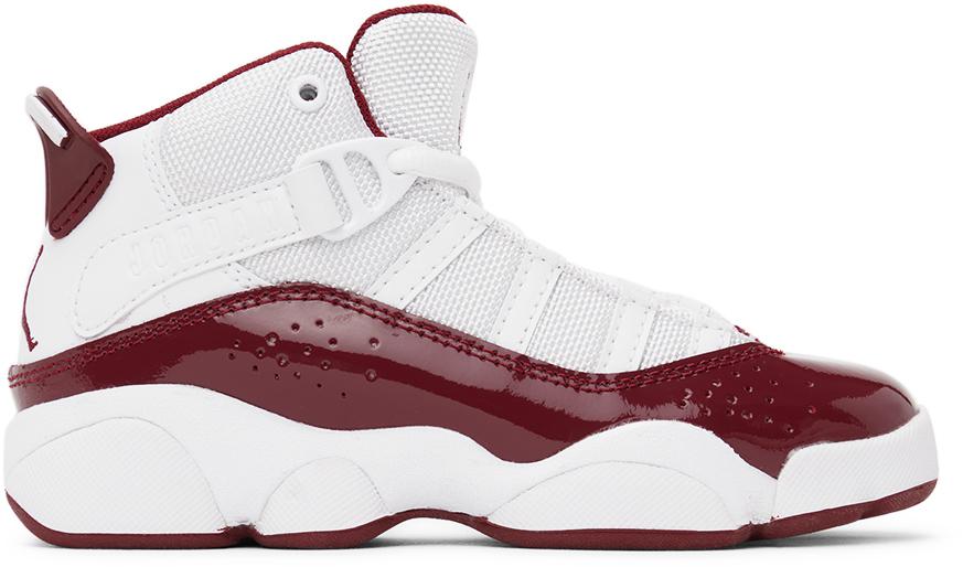 Jordan Kids White & Burgundy 6 Rings Little Kids Sneakers