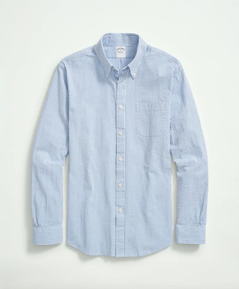 Brooks Brothers Washed Cotton Seersucker Button-Down Collar, Stripe Sport Shirt
