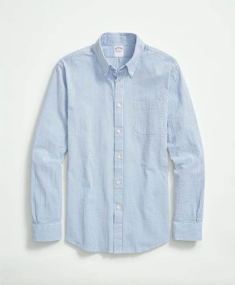 Brooks Brothers Washed Cotton Seersucker Button-Down Collar, Stripe Sport Shirt 1