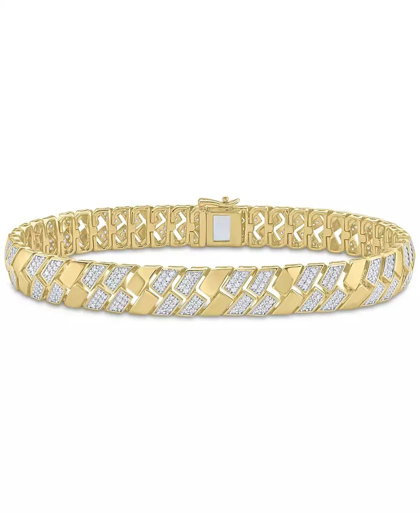 Macy
s Men
s Diamond Pavé Cluster Square Link Bracelet (2 ct. t.w.) in 14k Gold-Plated Sterling Silver 1