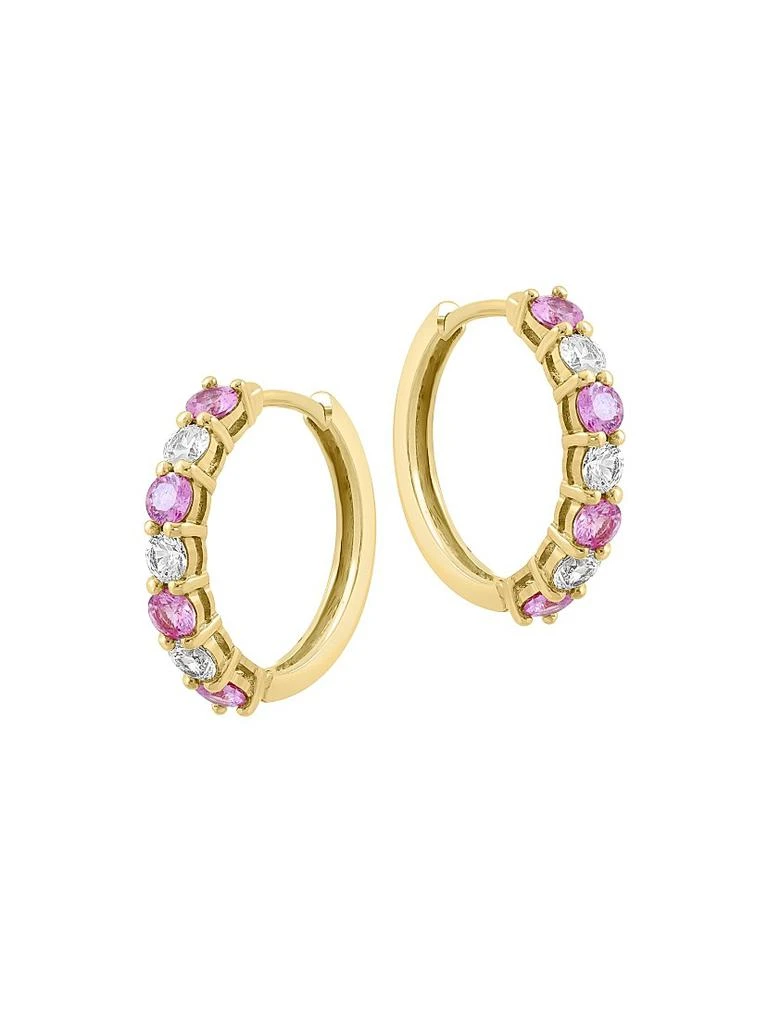 Saks Fifth Avenue Collection 14K Yellow Gold, Pink Sapphire 
0.59 TCW Diamond Huggie Earrings 3