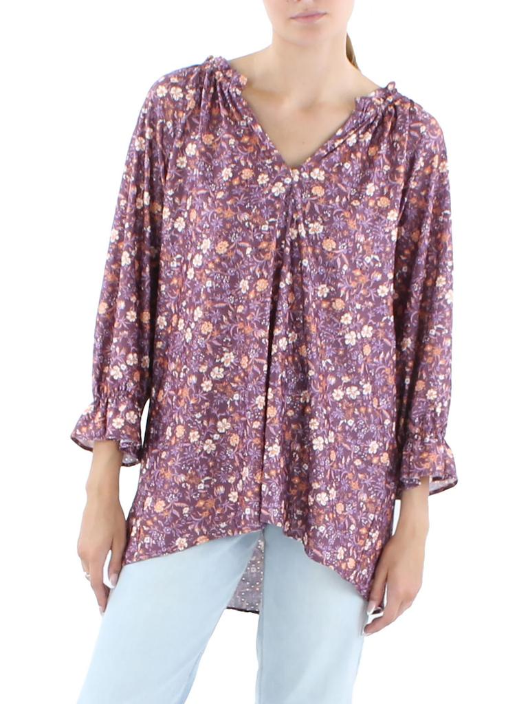 B Collection By Bobeau Womens Ruffled Split Neck Blouse