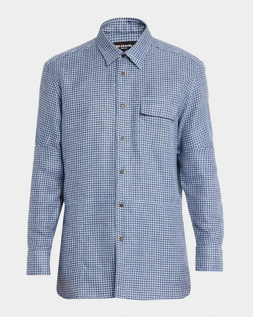 Kiton Men
s Houndstooth Linen Blend Button-Down Shirt