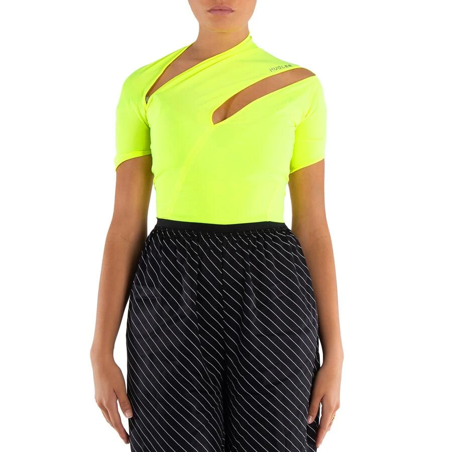 Thierry Mugler Ladies Neon Yellow Asymmetrical Eco Sport Lycra Bodysuit 2