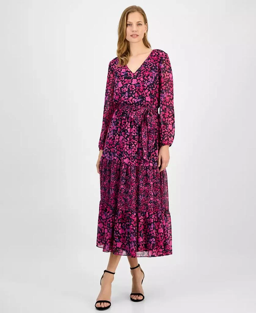 kasper fit and flare dress Kasper Women's V-Neck Flutter-Sleeve Midi Dress - Black Multi