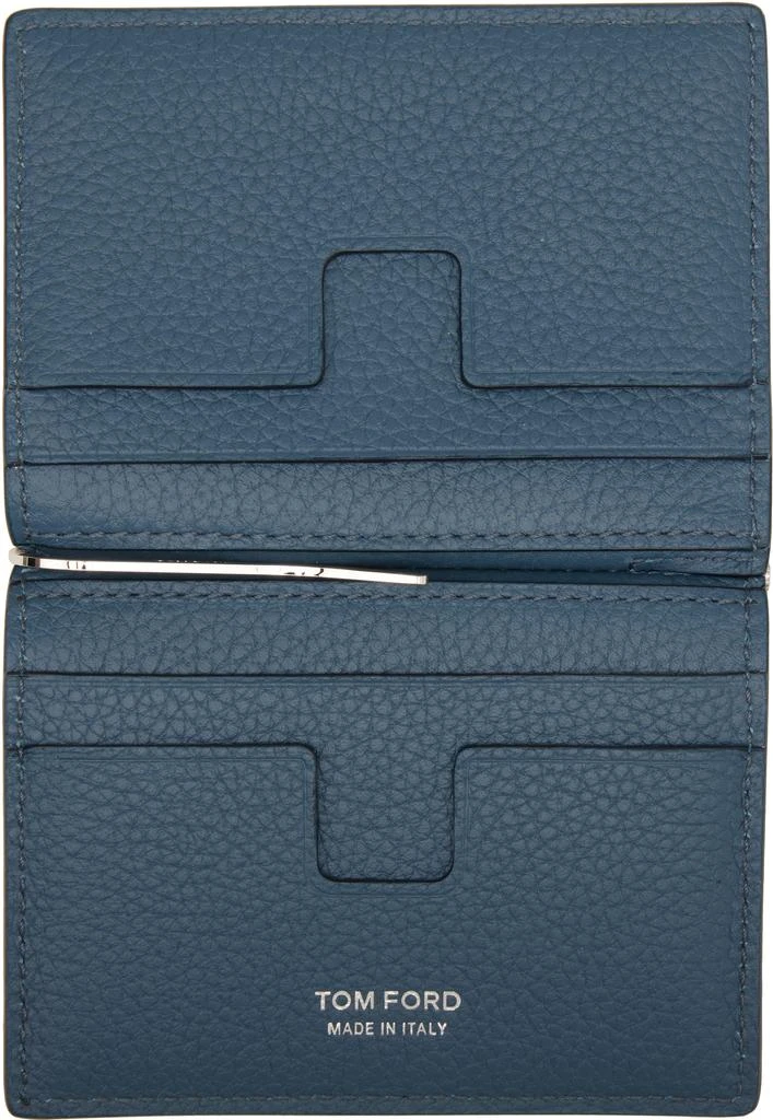 Tom Ford Blue Soft Grain Leather Bifold Money Clip Card Holder 3