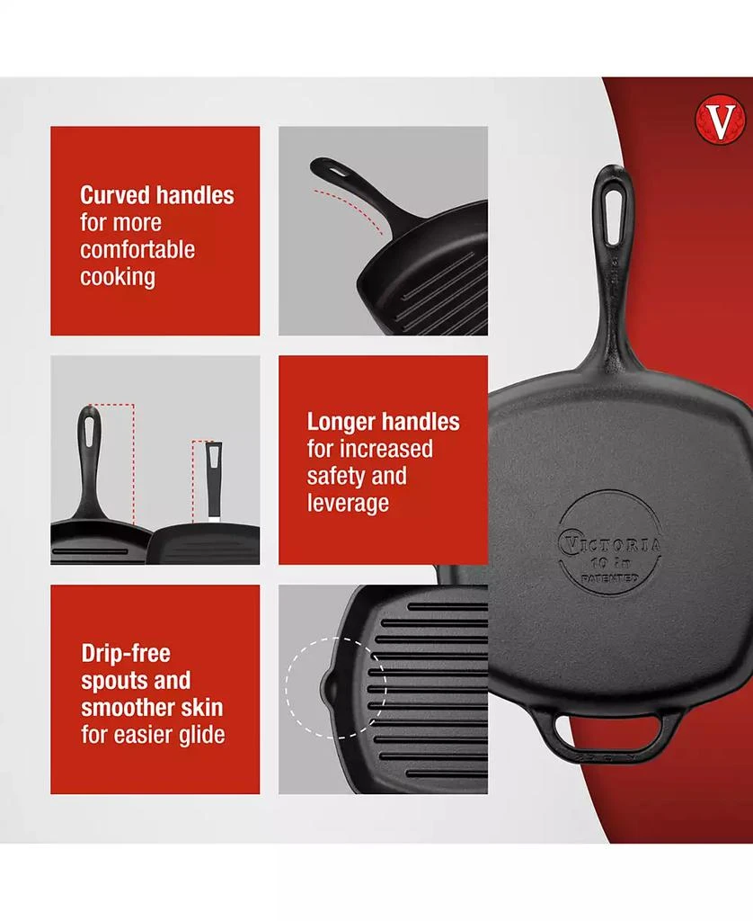 Victoria 10" Cast Iron Deep Grill Pan 9