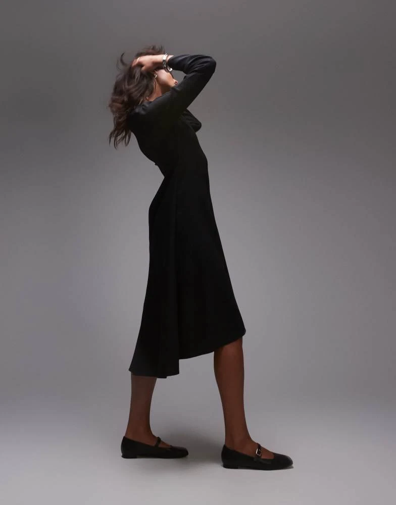 ARKET ARKET wool mix maxi dress with v-neck and high low hem in black 4