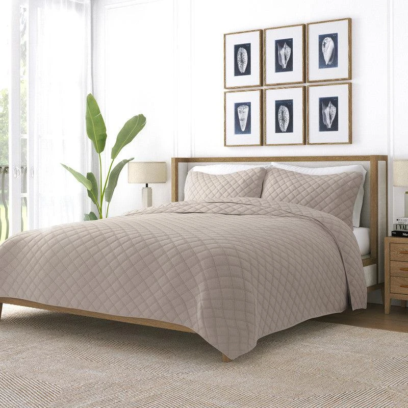 IENJOY HOME Diamond Stitch Dusk Blue Quilt Coverlet Set Modern Ultra Soft Microfiber Bedding 7