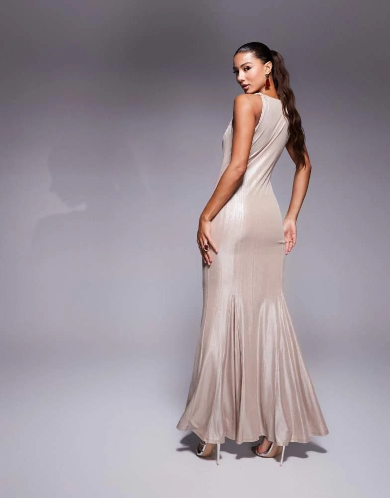 ASOS ASOS DESIGN metallic plunge maxi dress with godet hem in gold 4
