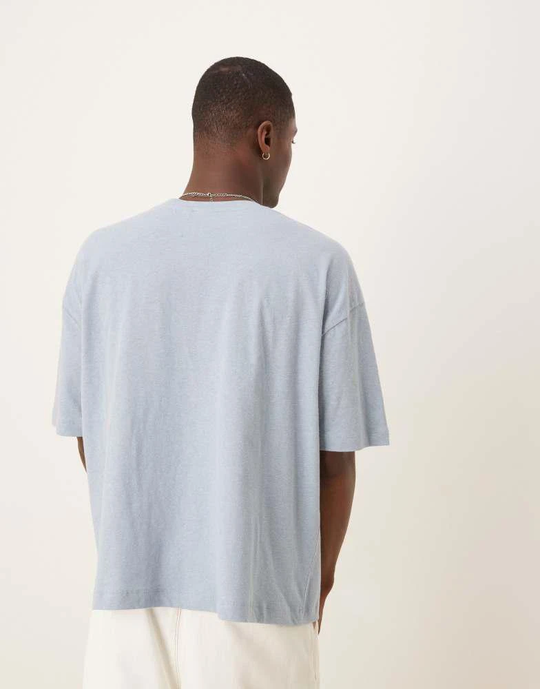 ASOS ASOS DESIGN boxy oversized linen blend t-shirt with cafe graphic in light blue 2