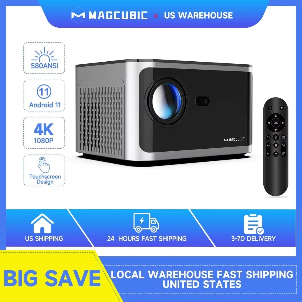 Magcubic HY350 4K Projector with Android 11, 580 ANSI Lumens, Wi-Fi 6, Voice Control, Allwinner H713, Bluetooth 5.0, and Electronic Focus for Home Use 2