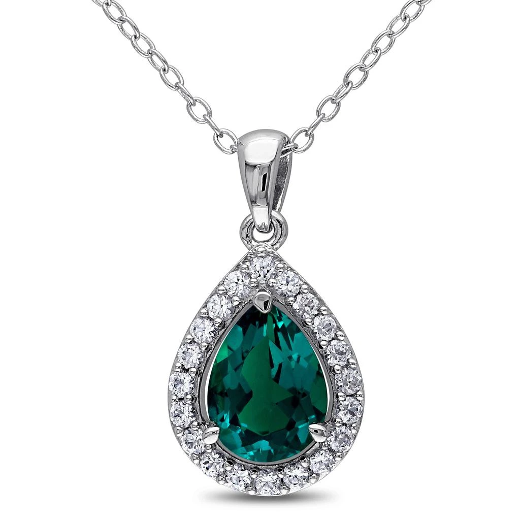 Mimi
Max Women
s 1 1/2ct TGW Created Emerald and Created White Sapphire Teardrop Halo Pendant with Chain in Sterling Silver