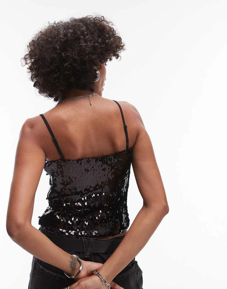 Topshop Topshop heavy sequin cami in black 3