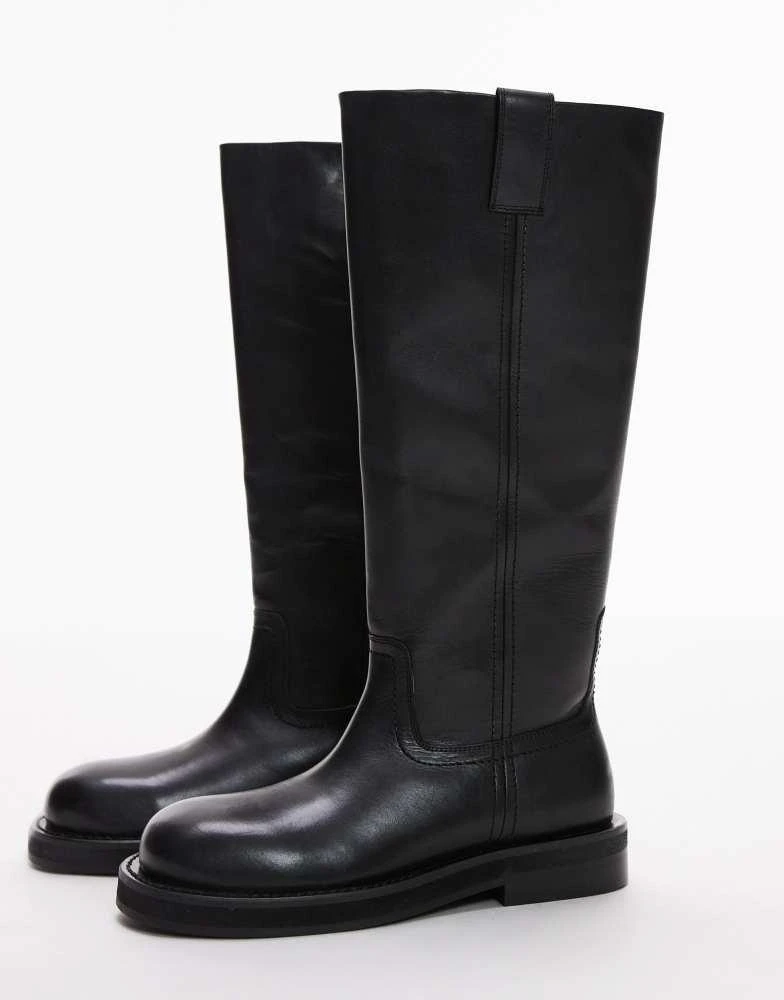 Topshop Topshop Rosie leather knee high chunky boots in black 2